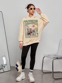 Teen Girl Car & Slogan Graphic Drop Shoulder Sweatshirt - Beige - View 5