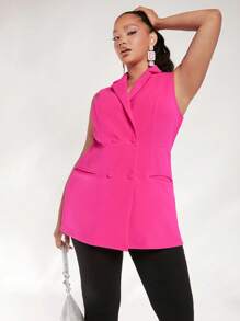 SHEIN SXY Hơn Cổ áo Đôi ngực Áo khoác Vest - Màu Hồng Tươi - Xem 3