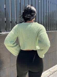 SHEIN SXY Solid Fluffy Knit Crop Sweater - Green - View 2