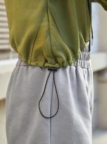 In My Nature Graphic Print Drawstring Hooded Outdoor Crop Sweatshirt - Army Green - View 5