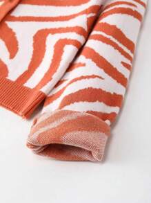 SHEIN Áo len Con gái Nút phía trước Sọc ngựa vằn Giải trí - Nhiều màu - Xem 3