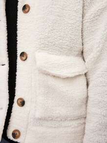 RueChic Men 1pc Flap Pocket Drop Shoulder Teddy Jacket - Beige - View 5