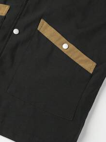 Manfinity Homme 寬鬆合身男士對比領子鈕扣外套,不含t-shirt - 黑色 - 查看 7