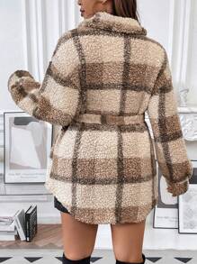 SHEIN Franclia Plus Plaid Pattern Drop Shoulder Teddy Coat - Multicolor - View 2