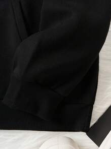 INAWLY Letter & Cartoon Face Print Drawstring Thermal Lined Hoodie - Black - View 4