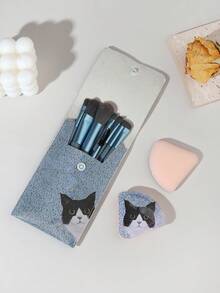 GALLERY  K 可愛奶牛,貓&花朵設計化妝刷套裝 - 彩色 - 查看 2