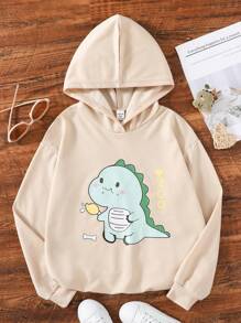 SHEIN 女大童卡通圖案連帽衛衣 - 杏色 - 查看 1