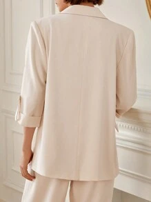 SHEIN Frenchy Women's Fashionable Solid Color Lapel Single-Breasted Blazer Winter Elegant - Apricot - View 3