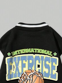 ROMWE MEN Street Life 男士籃球字母圖案雙色學位夾克 - 黑與白 - 查看 7