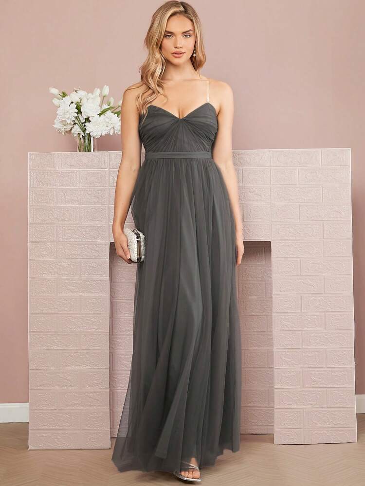Ruched Bust Mesh Overlay Dresses
