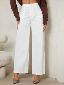 SHEIN Tall Pantalones rectos de cintura alta en color liso - Blanco - Ver 5
