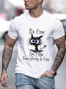 Men Slogan & Cartoon Graphic Tee - White - View 1