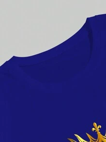 Manfinity Homme Hombres talla grande Camiseta con estampado de corona y letra - Azul - Ver 5