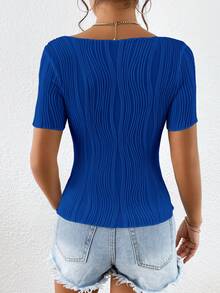 SHEIN Essnce Solid Scoop Neck Tee - Royal Blue - View 2