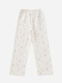 Floral Print Lace Trim PJ Set / Pajama Set White Set - White - View 3