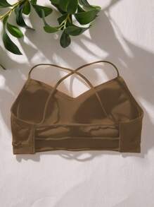 交叉露背無鋼圈內衣 - 棕色 - 查看 2