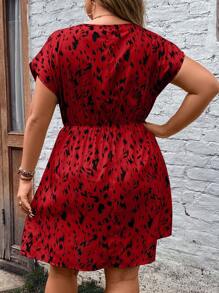 SHEIN LUNE Plus Allover Print Batwing Sleeve Dress - Multicolor - View 2