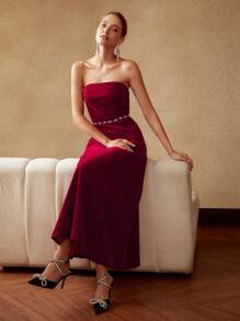 MOTF PREMIUM Robe Mi-Longue Sans Bretelles En Velours (Sans Ceinture)