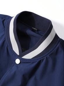 Manfinity LEGND 1件男裝寬鬆字母印花色塊條紋裝飾校園夾克 - 藍色 - 查看 7