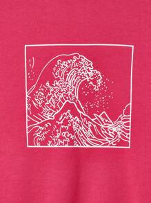 SHEIN Teen Girl Wave Print Pullover - Watermelon Pink - View 3