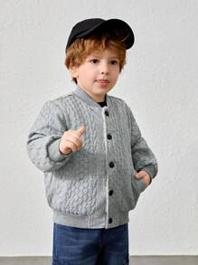 SHEIN Young Boy Letter Embroidery Drop Shoulder Thermal Bomber Jacket - Grey - View 2