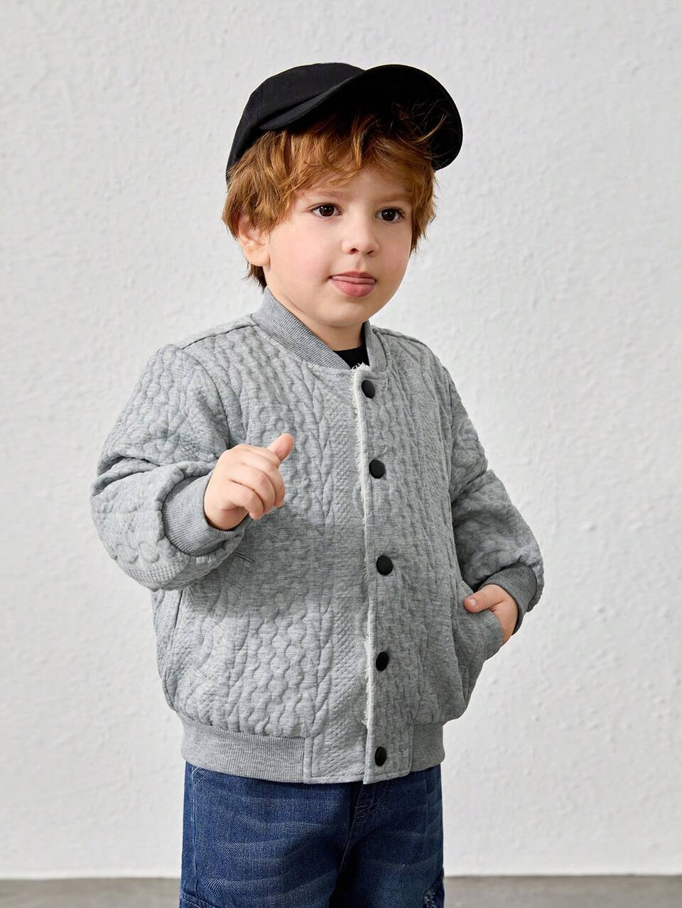 Young Boy Letter Embroidery Drop Shoulder Thermal Bomber Jacket