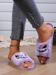 Pumpkin Lantern Halloween Party Women's Plush House Slippers - Purple - View 6