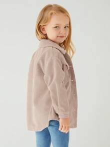 SHEIN Ragazzine Cappotto di velluto a coste tasca con patta spalle cadenti - Albicocca - Visualizzare 4