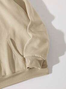 INAWLY Solid Kangaroo Pocket Thermal Lined Drawstring Hoodie - Khaki - View 5