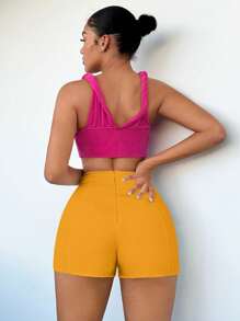 SHEIN SXY Solid High Waist Shorts - Yellow - View 2