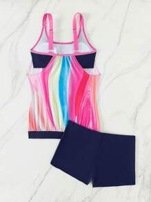 SHEIN 漂染短褲泳衣套裝 - 彩色 - 查看 3