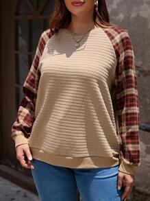 SHEIN LUNE Plus Plaid Raglan Sleeve Sweatshirt Winter Fall Autumn
