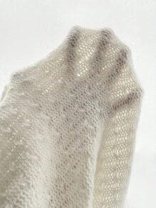 Chiquease Solid Drop Shoulder V Neck Knit Pullover Fall Winter Sweater - Beige - View 4