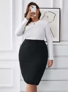 SHEIN LUNE Plus Solid Knit Skirt