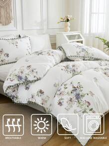 Floral Bedding Set Pom Pom Fringe Coattagecore Duvet Cover Set Twin Queen King Size Country Farmhouse Bedding Set 3 Pcs Super Soft Breathable Microfiber Duvet Cover 1 Duvet Cover With Zipper 2 Pillowcases No Comforter Gifts For Women - Multicolor - View 6