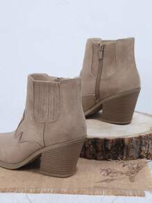 Giày bốt Nữ Thời trang màu trơn Dây kéo bên Thanh lịch - Màu Khaki - Xem 5