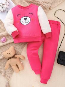 SHEIN Stickerei Cartoons Farbblock Lässig Kleine Mädchen-Sets