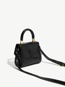 SHEIN SXY 黑色翻動套簡約風手提包 - 黑色 - 查看 4