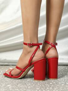 Spring/Summer Women's Red Square Toe High Heels Sandals, Elegant, Sexy And Comfortable - Red - View 5