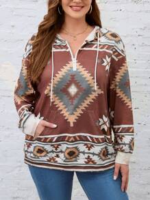 EMERY ROSE Áo nỉ cỡ lớn in họa tiết hình học, vai rớt, dây rút - Nhiều màu - Xem 4