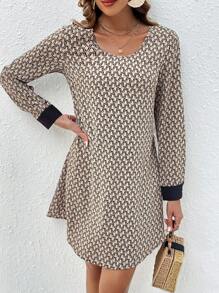 SHEIN Frenchy In Toàn bộ Viền tương phản Đầm - Màu be - Xem 4