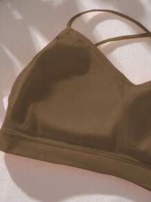 交叉露背無鋼圈內衣 - 棕色 - 查看 3