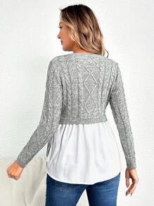 SHEIN Maternity Two Tone Peplum 2 In 1 Sweater With Long Sleeve, For Winter