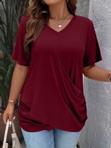 EMERY ROSE T-shirt arricciata e avvolta tinta unita di taglia forte - Bordò - Visualizzare 8