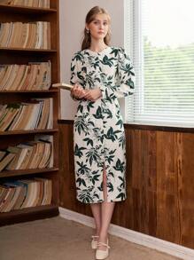 SHEIN Privé Sợi viscose In Bọc Váy sơ mi - Màu xanh lá cây đậm - Xem 1