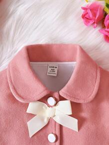 Đứa bé gái In hoa Nơ mặt trước Túi Kép Cổ tròn áo - Hồng - Xem 3
