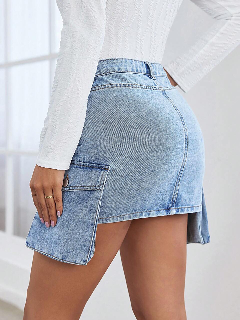 Flap Pocket Side Denim Skirt
