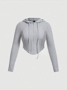 SHEIN MOD 加大码拉链抽绳卫衣 - 淺灰色 - 查看 1