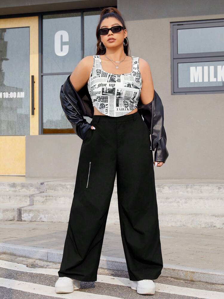 Plus Zip Detail Wide Leg Pants