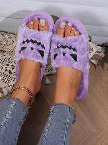 Pumpkin Lantern Halloween Party Women's Plush House Slippers - Purple - View 5